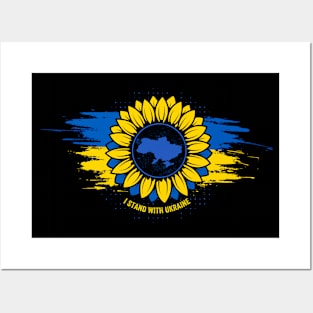 I Support Stand With Ukraine Sunflower Proud Ukrainian Flag Posters and Art